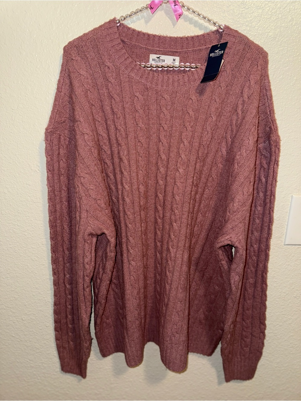 Hollister Cable Knit Pullover Sweater - Dusty Rose